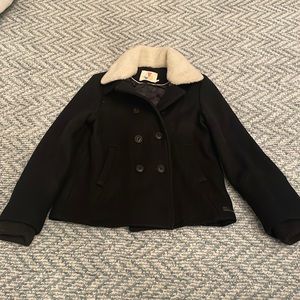 Little Eleven Paris Boys Size 8 Black Wool Pea Coat. Detachable collar